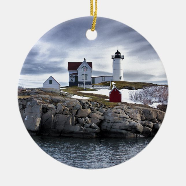 The "Nubble" Cape Neddick lighthouse York, Maine Ceramic Tree Decoration (Front)