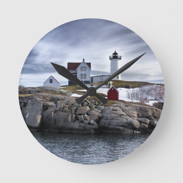 The "Nubble" Cape Neddick lighthouse York, Maine Round Clock (Front)