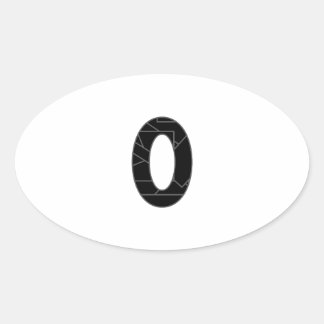 The number zero (0) in black oval sticker