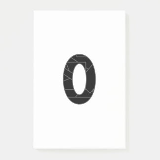 The number zero (0) in black post-it notes