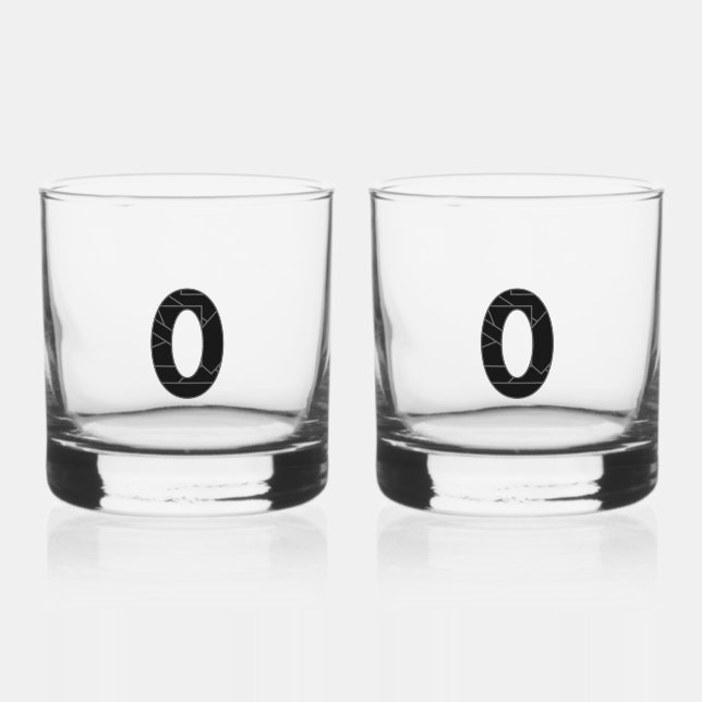 The number zero (0) in black whiskey glass (Front)