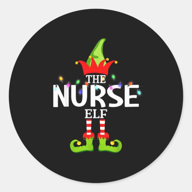 The Nurse Elf Christmas Matching Pajamas  Classic Round Sticker (Front)