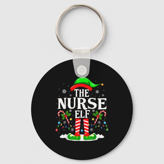 The Nurse Elf Christmas Nursing Funny Rn Christmas Key Ring (Front)