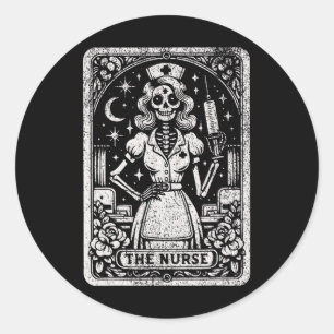 The Nurse Skeleton Tarot Card Funny Nursing Nurse  Classic Round Sticker