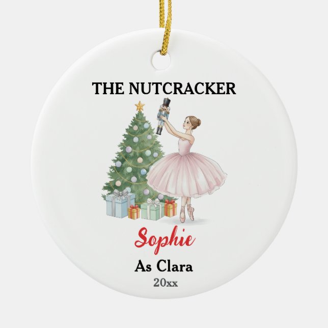 The Nutcracker Ballerina Custom Name & Role Ceramic Tree Decoration (Front)