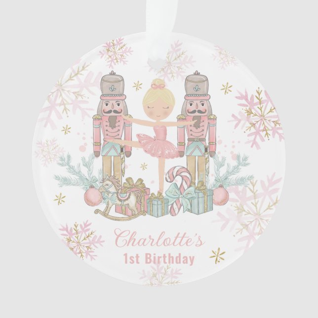The Nutcracker Ballet Blush Pink 1st Birthday Ornament (Front)