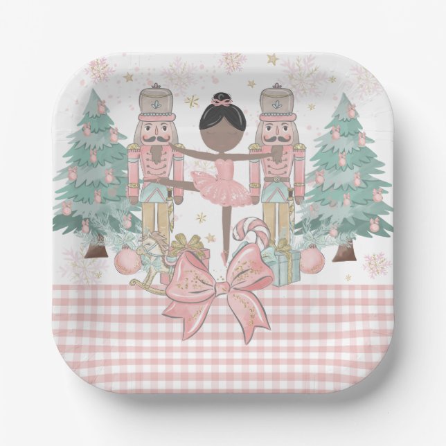 The Nutcracker Ballet Pastel Blush Pink Christmas Paper Plate (Front)