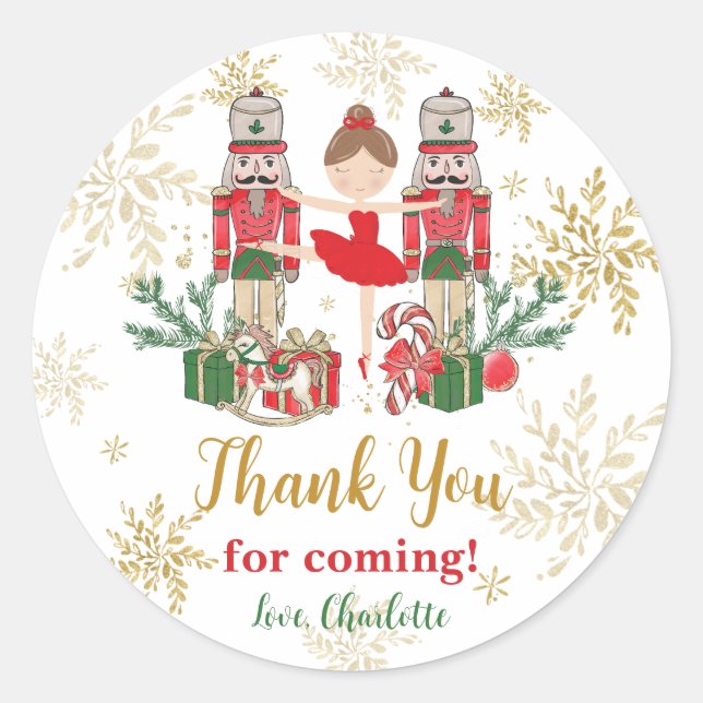 The Nutcracker Ballet Red Green Christmas Favor Classic Round Sticker (Front)