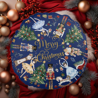 The Nutcracker Ballet Vintage Merry Christmas Gift Round Cushion