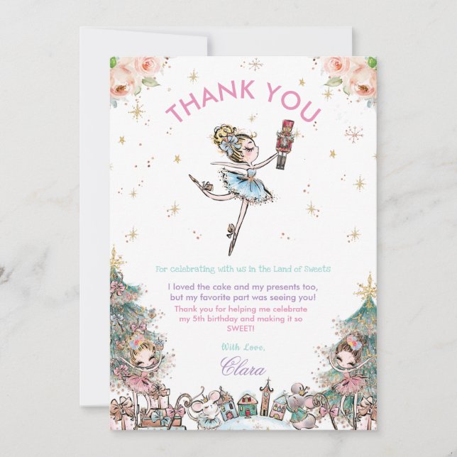 The Nutcracker Christmas Ballet Birthday Party Thank You Card (Front)