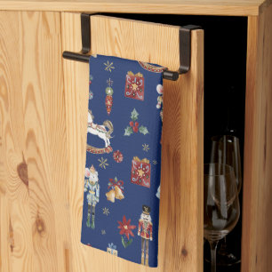 The Nutcracker Christmas Ballet Vintage Navy Blue Tea Towel