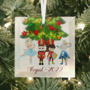The Nutcracker, Clara, Soldier and Mouse King Glass Tree Decoration