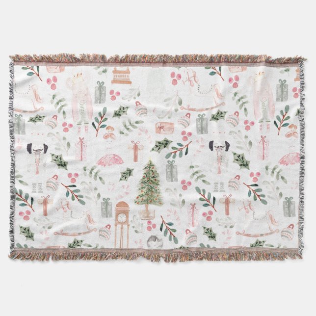 The Nutcracker Holiday Watercolor Throw Blanket (Front)