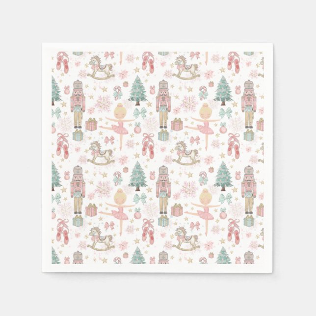 The Nutcracker Pink Christmas Ballet 1st Birthday Napkin (Front)