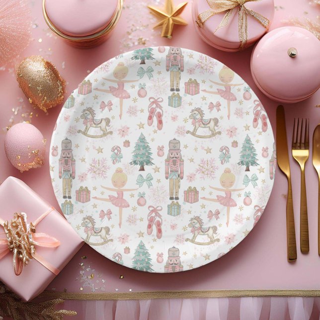 The Nutcracker Pink Christmas Ballet 1st Birthday Paper Plate (Creator Uploaded)