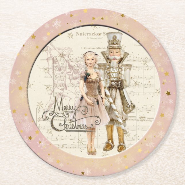The Nutcracker Suite-Ballerina & Nutcracker   Round Paper Coaster (Front)