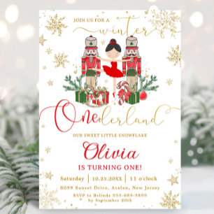 The Nutcracker Winter Onederland 1st Birthday Red Invitation