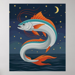 The Oarfish Tarot Card Poster with Crescent Moon a