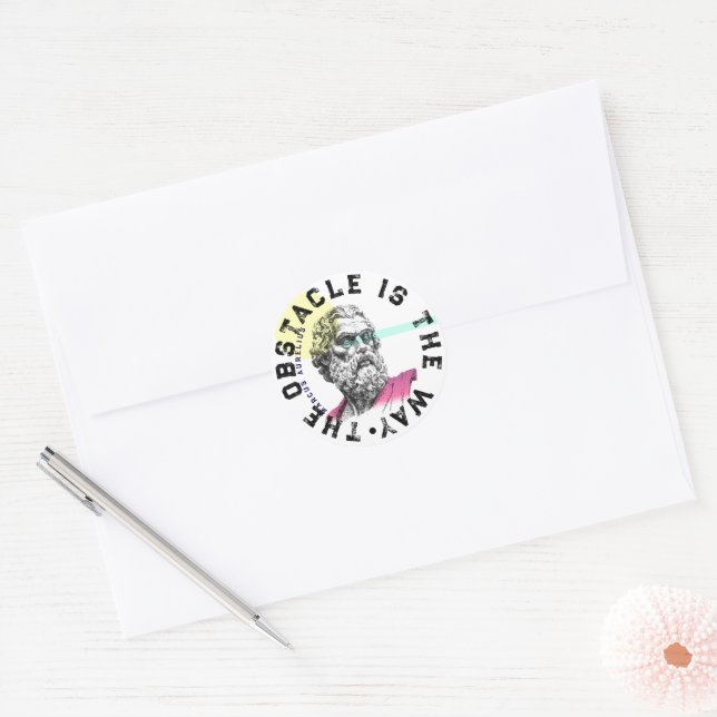 The Obstacle Is The Way – Marcus Aurelius Quote Classic Round Sticker (Envelope)
