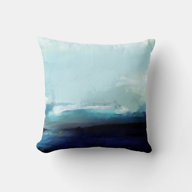 "The Ocean" Cool, Nautical Abstract Ocean Waves Cushion (Front)