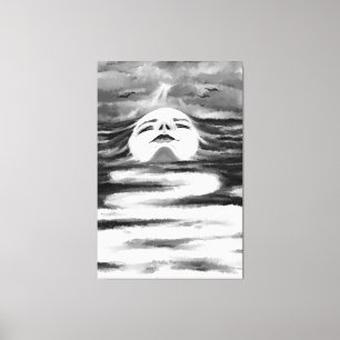 The Ocean Face - Black & White - Drawing Abstract Canvas Print