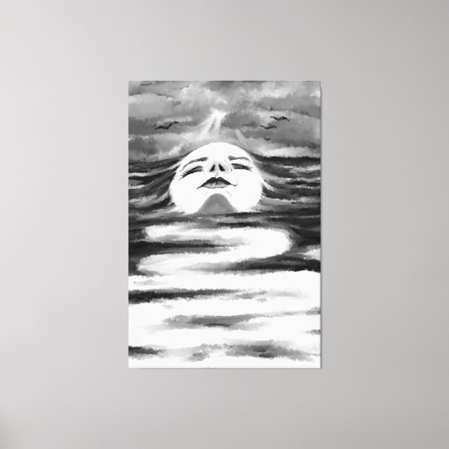 The Ocean Face - Black & White - Drawing Abstract  Canvas Print (Front)