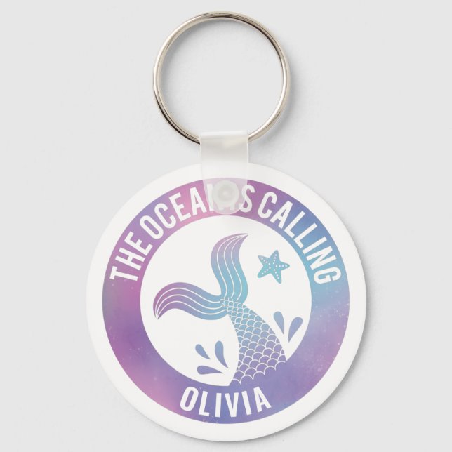 The Ocean Is Calling Mermaid Galaxy Personalised Key Ring (Front)