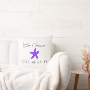 The Ocean Made Me Salty, Fun Beach & Coastal Gift Cushion