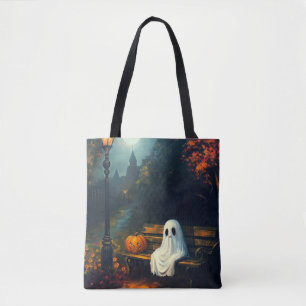 The October Companion Spooky Ghost & Pumpkin Tote Bag