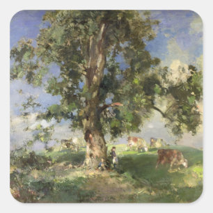 The Old Ash Tree (oil on canvas) Square Sticker