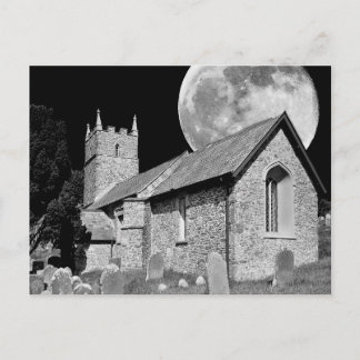 The old church and moon postcard