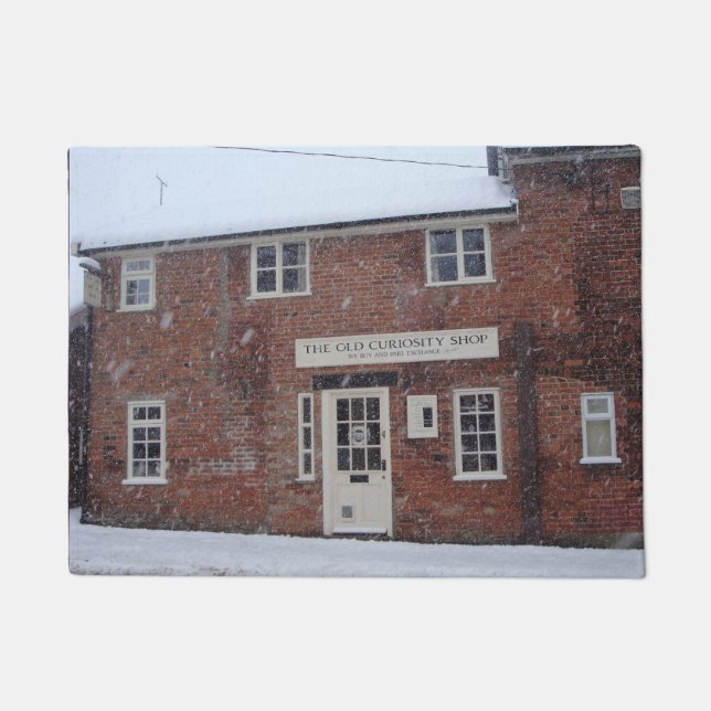 the old curiosity shop in snow english christmas doormat (Front)