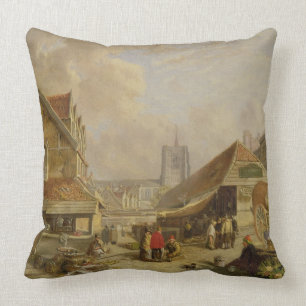 The Old Fishmarket, Norwich, 1825 (oil on panel) Cushion