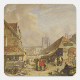 The Old Fishmarket, Norwich, 1825 (oil on panel) Square Sticker