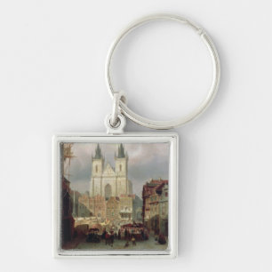 The Old Market Place at Prague, 1881 (oil on canva Key Ring