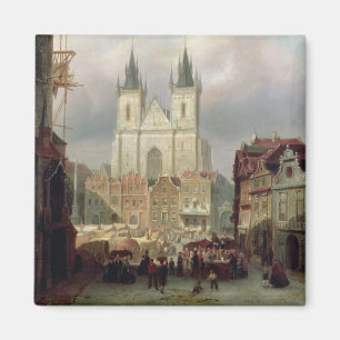 The Old Market Place at Prague, 1881 (oil on canva Magnet