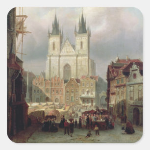 The Old Market Place at Prague, 1881 (oil on canva Square Sticker