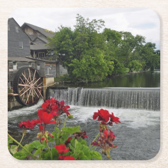The Old Mill, Pigeon Forge Tenn Square Paper Coaster (Front)