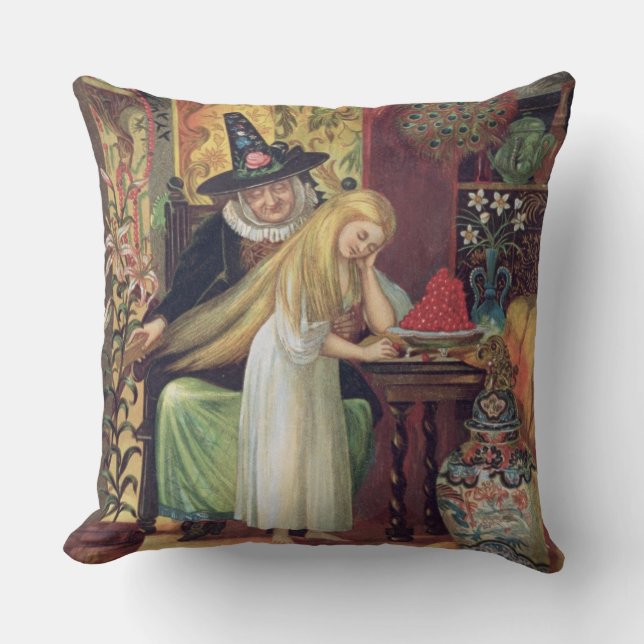 The Old Witch combing Gerda's hair with a golden c Cushion (Front)