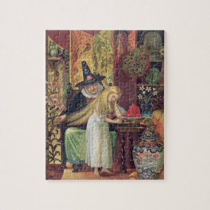 The Old Witch combing Gerda's hair with a golden c Jigsaw Puzzle