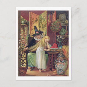 The Old Witch combing Gerda's hair with a golden c Postcard