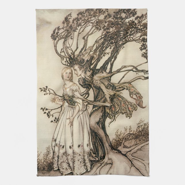 The Old Woman in the Wood by Arthur Rackham Tea Towel (Vertical)