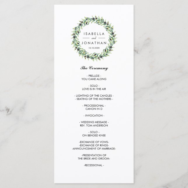 The Olive Grove | Rustic wedding  Program Programme (Front)