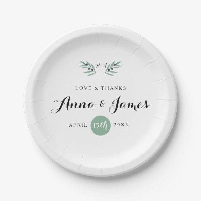 The Olive Spring Wedding Paper Plate (Front)