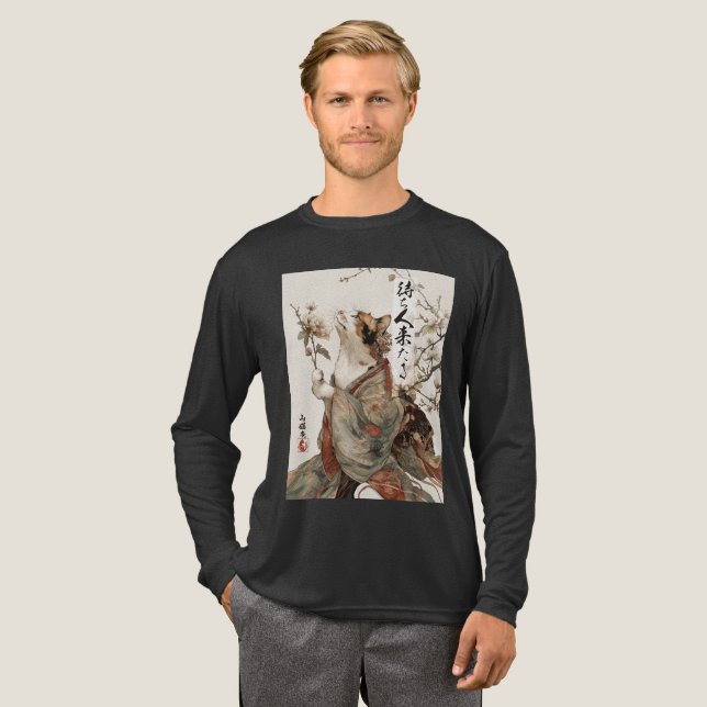 "The One Will Come" Japanese Cat Art Long Sleeve T Tri-Blend Shirt (Full Front)