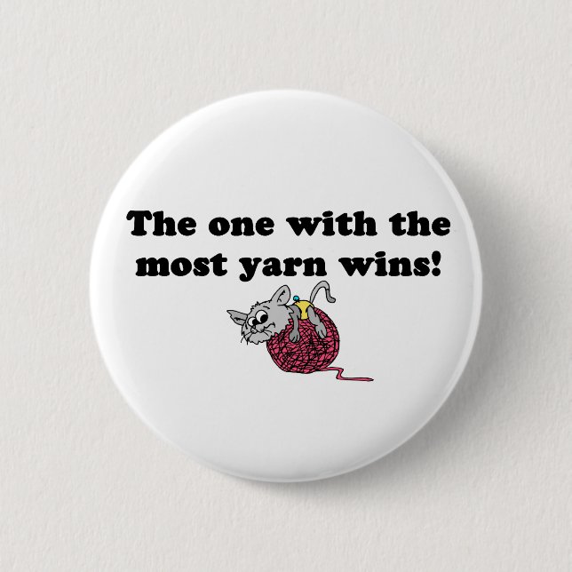 The One With The Most Yarn Wins 6 Cm Round Badge (Front)