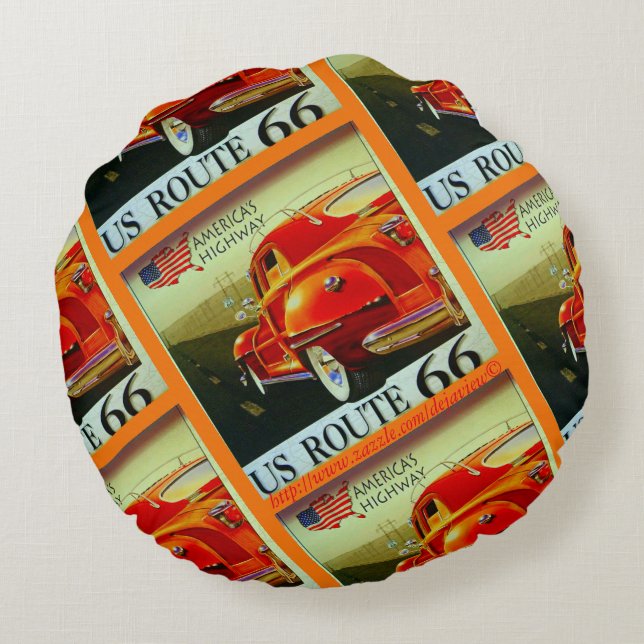 "The Open Road-Rt 66" Round Cushion (Back)