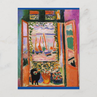 The Open Window with Black Cat Parody Postcard