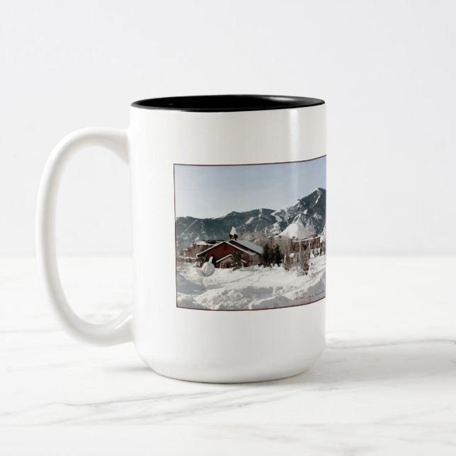 The Opera House with Snow Sculptures Two-Tone Coffee Mug (Left)