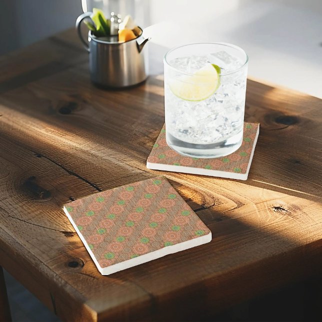 The Orange floral rainy scatter fibres textured Stone Coaster (Creator Uploaded)